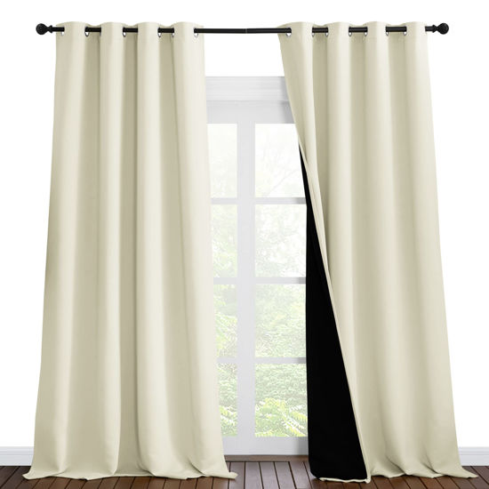 Picture of NICETOWN Cold Reducing Curtains, Thermal Insulated 100% Blackout Curtains, Sound Proof Drapes with Black Backing, Full Light Blocking Panels for Patio Sliding Door (Beige, 1 Pair, 55" x 102")