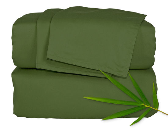 Picture of California King Sheets by Pure Bamboo, Genuine 100% Organic Viscose Derived from Bamboo Bed Sheet Set, Soft & Cooling, Double Stitching, Lifetime Quality Promise (California King, Pesto)