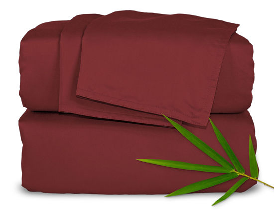 Picture of California King Sheets by Pure Bamboo, Genuine 100% Organic Viscose Derived from Bamboo Bed Sheet Set, Soft & Cooling, Double Stitching, Lifetime Quality Promise (California King, Merlot)