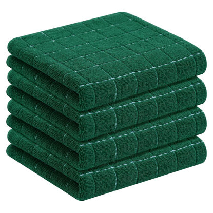 Picture of Homaxy 100% Cotton Terry Kitchen Towels(Dark Green, 13 x 28 inches), Checkered Designed, Soft and Super Absorbent Dish Towels, 4 Pack