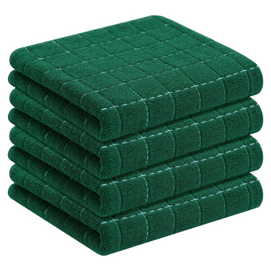 Picture of Homaxy 100% Cotton Terry Kitchen Towels(Dark Green, 13 x 28 inches), Checkered Designed, Soft and Super Absorbent Dish Towels, 4 Pack