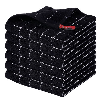 Picture of Homaxy 100% Cotton Terry Kitchen Dish Cloths, Ultra Soft and Absorbent Dish Towels for Kitchen, Suitable for Drying and Washing Dishes, 6 Pack, 12 x 12 Inches, Black