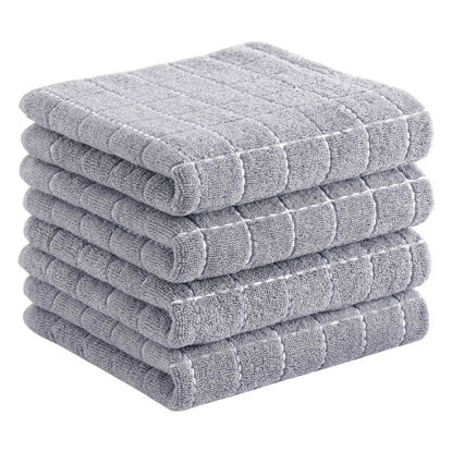 Picture of Homaxy 100% Cotton Terry Kitchen Towels(Light Grey, 13 x 28 Inches), Checkered Designed, Soft and Super Absorbent Dish Towels, 4 Pack