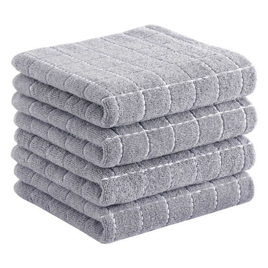 Picture of Homaxy 100% Cotton Terry Kitchen Towels(Light Grey, 13 x 28 Inches), Checkered Designed, Soft and Super Absorbent Dish Towels, 4 Pack