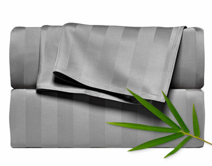 Picture of California King Sheets by Pure Bamboo, Genuine 100% Organic Viscose Derived from Bamboo Bed Sheet Set, Soft & Cooling, Double Stitching, Lifetime Quality Promise (California King, Jacquard Stone)