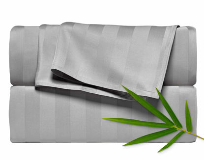Picture of California King Sheets by Pure Bamboo, Genuine 100% Organic Viscose Derived from Bamboo Bed Sheet Set, Soft & Cooling, Double Stitching, Lifetime Quality Promise (California King, Jacquard Silver)