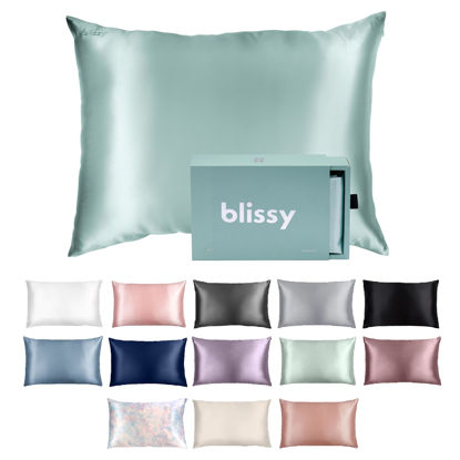 Picture of Blissy Silk Pillowcase - 100% Pure Mulberry Silk - 22 Momme 6A High-Grade Fibers - Silk Pillow Cover for Hair & Skin - Regular, Queen & King with Hidden Zipper (Standard, Mint)