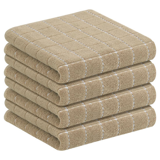 Picture of Homaxy 100% Cotton Terry Kitchen Towels(Tan, 13 x 28 inches), Checkered Designed, Soft and Super Absorbent Dish Towels, 4 Pack