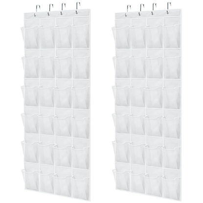 Picture of Gorilla Grip Over the Door Shoe Organizer, 2 Pack, 24 Breathable Mesh Pockets, Space Saving Hanging Storage Holder, Closet Rack Hanger Holds Up to 40 lbs, Hangs on Closets, Shoes, Accessories, White