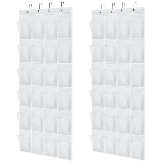 Picture of Gorilla Grip Over the Door Shoe Organizer, 2 Pack, 24 Breathable Mesh Pockets, Space Saving Hanging Storage Holder, Closet Rack Hanger Holds Up to 40 lbs, Hangs on Closets, Shoes, Accessories, White