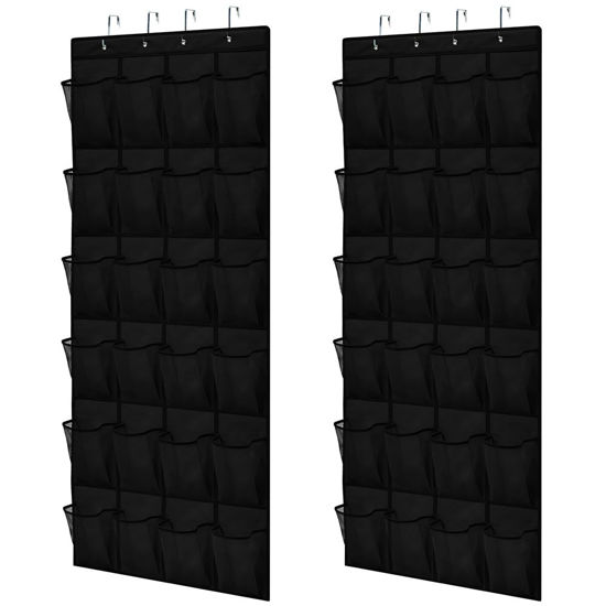 Picture of Gorilla Grip Over the Door Shoe Organizer, 2 Pack, 24 Breathable Mesh Pockets, Space Saving Hanging Storage Holder, Closet Rack Hanger Holds Up to 40 lbs, Hangs on Closets, Shoes, Accessories, Black