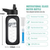 Picture of CIVAGO 40 oz Glass Water Bottle with Straw and Handle, Large Sports Motivational Water Bottle Flask with Time Marker and 2 Lids, Leakproof Water Jug Canteen with Silicone Sleeve for Gym,Black
