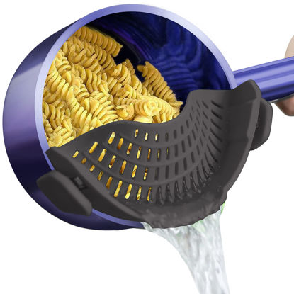 Picture of AUOON Clip On Strainer Silicone for All Pots and Pans, Pasta Strainer Clip on Food Strainer for Meat Vegetables Fruit Silicone Kitchen Colander (Gray)