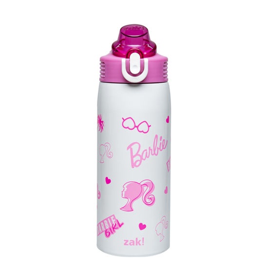 Picture of Zak Designs Barbie Sage Kids Water Bottle For School or Travel, 19oz Stainless Steel Water Bottle With Straw, Handle, and Leak-Proof, Pop-Up Spout Cover (Barbie)