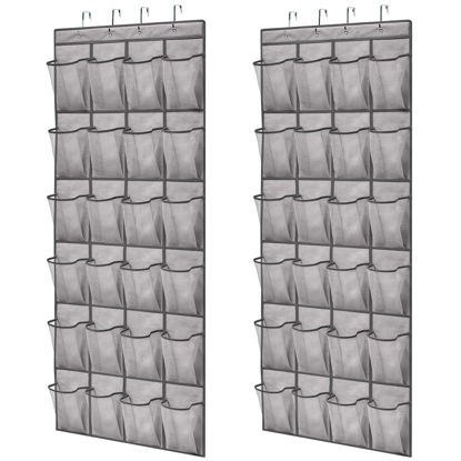 Picture of Gorilla Grip Over the Door Shoe Organizer, 2 Pack, 24 Breathable Mesh Pockets, Space Saving Hanging Storage Holder, Closet Rack Hanger Holds Up to 40 lbs, Hangs on Closets, Shoes, Accessories, Gray