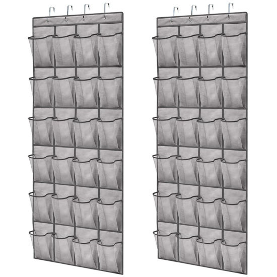 Picture of Gorilla Grip Over the Door Shoe Organizer, 2 Pack, 24 Breathable Mesh Pockets, Space Saving Hanging Storage Holder, Closet Rack Hanger Holds Up to 40 lbs, Hangs on Closets, Shoes, Accessories, Gray