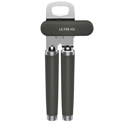 Picture of Ultrean Manual Can Opener Bottle Opener, Heavy Duty Stainless Steel Smooth Edge Manual Hand Held Can Opener With Soft Touch Handle, Rust Proof Oversized Handheld Easy Turn Knob (Gray)
