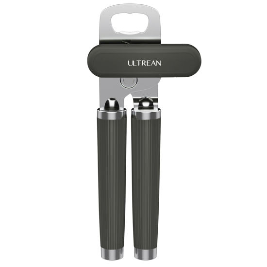 Picture of Ultrean Manual Can Opener Bottle Opener, Heavy Duty Stainless Steel Smooth Edge Manual Hand Held Can Opener With Soft Touch Handle, Rust Proof Oversized Handheld Easy Turn Knob (Gray)