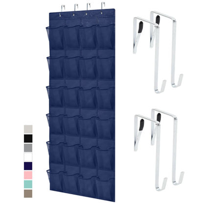 Picture of Gorilla Grip Over the Door Shoe Organizer, 24 Large Breathable Mesh Pockets, Space Saving Hanging Storage Holder, Closet Rack Hanger Holds Up to 40 lbs, Hangs on Closets for Shoes, Accessories, Navy