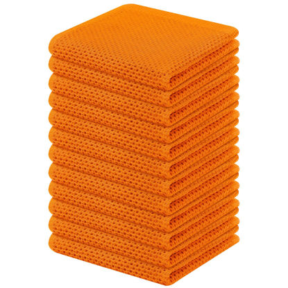 Picture of Kitinjoy 100% Cotton Kitchen Dish Cloths, 12 Pack Waffle Weave Ultra Soft Absorbent Dish Towels for Drying Dishes Quick Drying Kitchen Towels Dish Rags, 12 X 12Inch, Orange