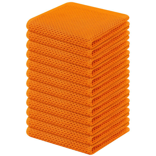 Picture of Kitinjoy 100% Cotton Kitchen Dish Cloths, 12 Pack Waffle Weave Ultra Soft Absorbent Dish Towels for Drying Dishes Quick Drying Kitchen Towels Dish Rags, 12 X 12Inch, Orange