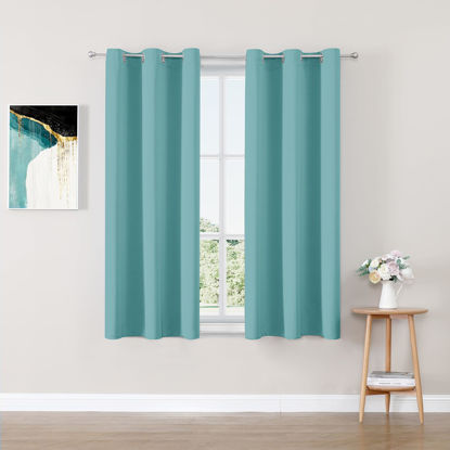 Picture of ChrisDowa Blackout Curtains 63 inches Long for Bedroom - 2 Panels Set Grommet Thermal Insulated Room Darkening Curtains for Living Room (Aqua, 42 x 63 Inch)