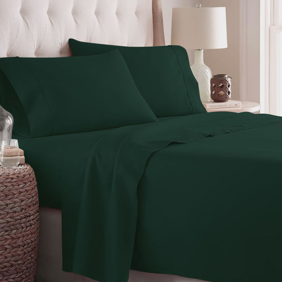 Picture of Danjor Linens Twin XL Sheets - Hotel Luxury Essentials Bedding - 4 pc Soft Bedding & Pillowcases Set with Deep Pockets - Breathable Bed Sheets, Wrinkle Free - Forest Green Sheets