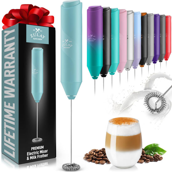 Picture of Zulay Kitchen Powerful Milk Frother Wand - Mini Milk Frother Handheld Stainless Steel - Battery Operated Drink Mixer for Coffee, Lattes, Cappuccino, Matcha - Froth Mate Milk Frother Gift - Fresh Mint
