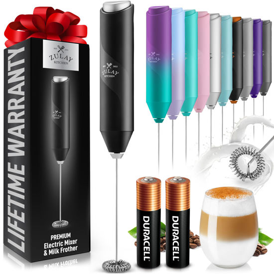 Picture of Zulay Kitchen Duracell Powered Milk Frother Handheld Foam Maker - Whisk Drink Mixer for Coffee, Latte, Matcha, Cappuccino - Mini Foamer by Milk Boss - Batteries Included - (Black/Silver)