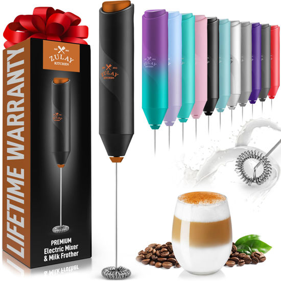 Picture of Zulay Powerful Milk Frother Wand - Mini Milk Frother Handheld Stainless Steel - Battery Operated Drink Mixer for Coffee, Lattes, Cappuccino, Matcha - FrothMate Milk Frother Gift - Black & Copper