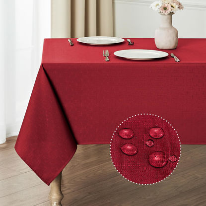 Picture of Veblandy Rectangle Tablecloth Waterproof 52x70 inch Linen Textured Table Cloth Stain and Wrinkle Resistant Washable, Decorative Fabric Table Cover for Dining, Party and Camping, Red