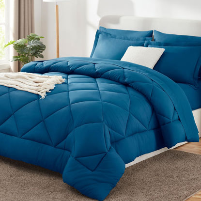 Picture of CozyLux Queen Bed in a Bag 7-Pieces Comforter Sets with Comforter and Sheets Teal All Season Bedding Sets with Comforter, Pillow Shams, Flat Sheet, Fitted Sheet and Pillowcases