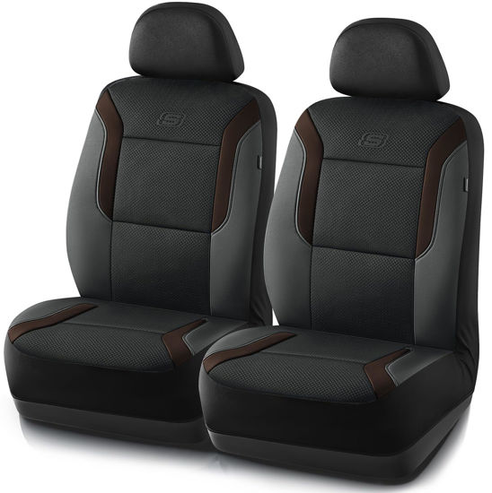 Picture of Skechers Memory Foam™ Car Seat Covers, Air Cool Mesh Thick Seat Covers,Two Front Seat Covers, Airbag Compatible, Automotive Comfort & Protection for Most Cars,Van,Trucks, SUVs(Brown,Two Front)