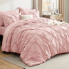 Picture of Bedsure King Size Comforter Set - Bedding Sets King 7 Pieces, Pintuck Bed in a Bag Pink Bed Set with Comforter, Sheets, Pillowcases & Shams