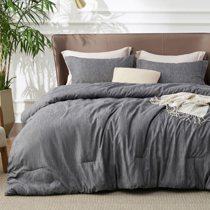 Picture of Bedsure Queen Comforter Set - Dark Grey Soft Bedding for All Seasons, Cationic Dyed Bed Set, 3 Pieces, 1 Queen Size Comforter (90"x90") and 2 Pillow Shams (20"x26"+2")