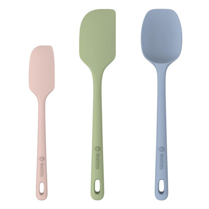Picture of ChefAide 3 Pieces Silicone Spatula Set, Food Grade Rubber Spatula, Upgrade Strong Handle with Ergonomic Grip, Heat Resistant for Nonstick Cookware, Cooking Mix