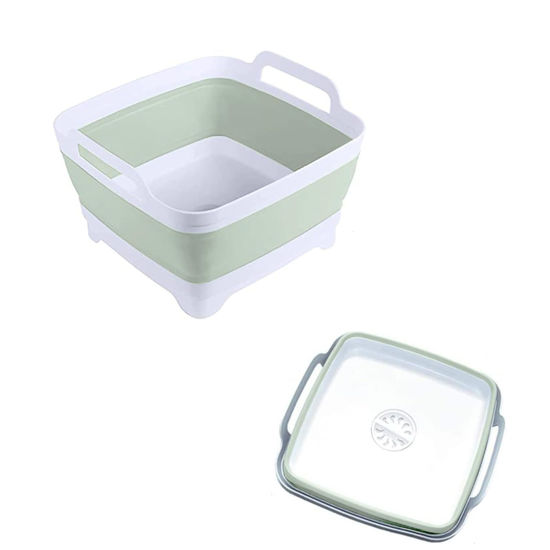 Picture of Collapsible Wash Basin 9L, Foldable Dish Tub with Drain Plug, Portable Collapsible Dish Basin, Camping Sink for Washing Dishes, Laundry & Kitchen Use (Green)