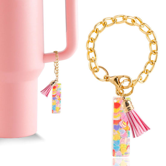 Picture of Letter Charm Accessories for Stanley Cup 1 PCS Cute Initial Keychain Handle Charm for Stanley Tumbler for Women Pink Letter I