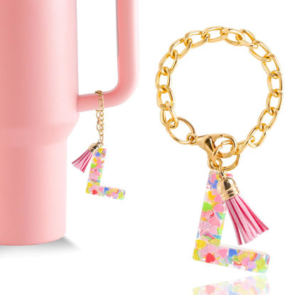 Picture of Letter Charm Accessories for Stanley Cup 1 PCS Cute Initial Keychain Handle Charm for Stanley Tumbler for Women Pink Letter L