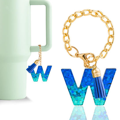 Picture of Letter Charm Accessories for Stanley Cup 1 PCS Cute Initial Keychain Handle Charm for Stanley Tumbler for Women Blue Letter W