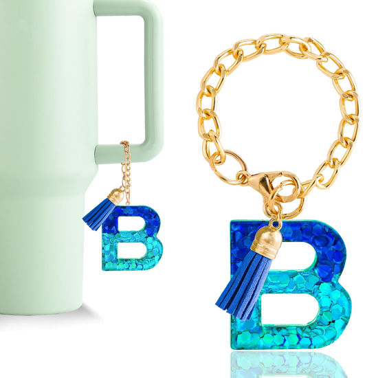 Picture of Letter Charm Accessories for Stanley Cup 1 PCS Cute Initial Keychain Handle Charm for Stanley Tumbler for Women Blue Letter B