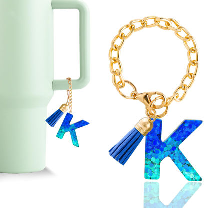 Picture of Letter Charm Accessories for Stanley Cup 1 PCS Cute Initial Keychain Handle Charm for Stanley Tumbler for Women Blue Letter K