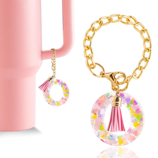 Picture of Letter Charm Accessories for Stanley Cup 1 PCS Cute Initial Keychain Handle Charm for Stanley Tumbler for Women Pink Letter O