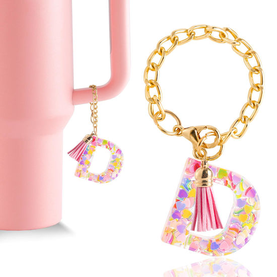Picture of Letter Charm Accessories for Stanley Cup 1 PCS Cute Initial Keychain Handle Charm for Stanley Tumbler for Women Pink Letter D
