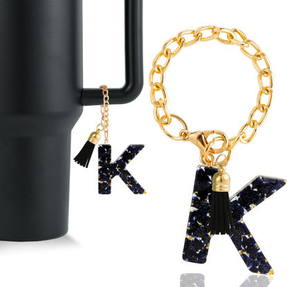 Picture of Letter Charm Accessories for Stanley Cup 1 PCS Cute Initial Keychain Handle Charm for Stanley Tumbler for Women Black Letter K