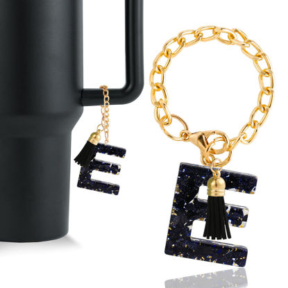 Picture of Letter Charm Accessories for Stanley Cup 1 PCS Cute Initial Keychain Handle Charm for Stanley Tumbler for Women Black Letter E