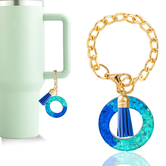 Picture of Letter Charm Accessories for Stanley Cup 1 PCS Cute Initial Keychain Handle Charm for Stanley Tumbler for Women Blue Letter O
