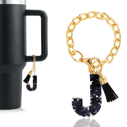 Picture of Letter Charm Accessories for Stanley Cup 1 PCS Cute Initial Keychain Handle Charm for Stanley Tumbler for Women Black Letter J