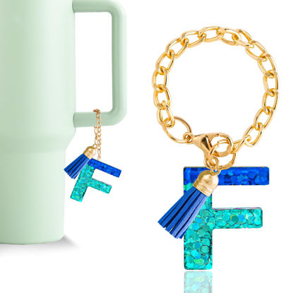 Picture of Letter Charm Accessories for Stanley Cup 1 PCS Cute Initial Keychain Handle Charm for Stanley Tumbler for Women Blue Letter F