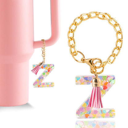 Picture of Letter Charm Accessories for Stanley Cup 1 PCS Cute Initial Keychain Handle Charm for Stanley Tumbler for Women Pink Letter Z